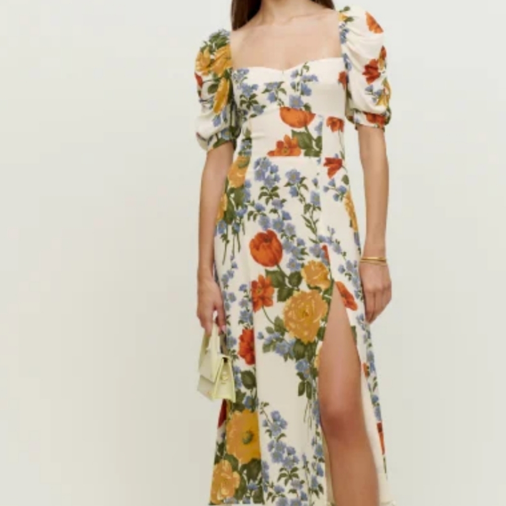 Reformation authentic bandit dress formosa floral red white green size 10